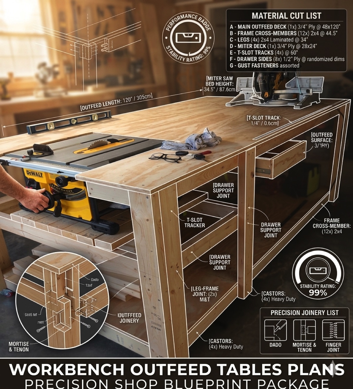 DIY Workbench Outfeed Table Plans - Heavy Duty Table Saw Extension