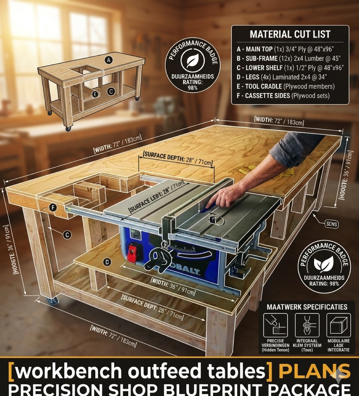 DIY Workbench Outfeed Table Plans - Heavy Duty Table Saw Support